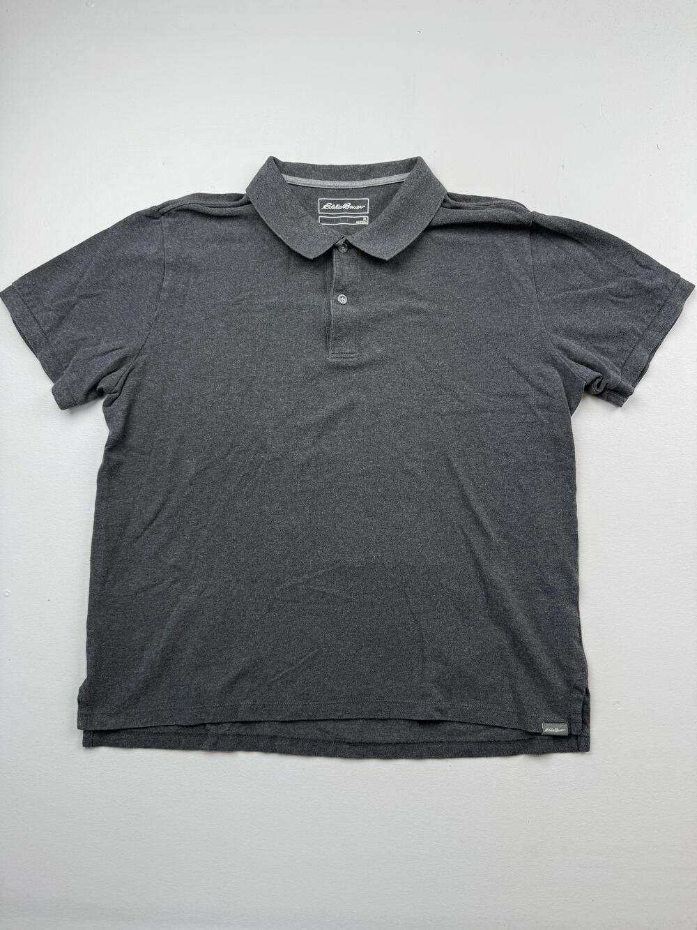 Eddie Bauer Polo Shirt Mens XL Gray Solid Short Sleeve Logo Casual Jersey Knit